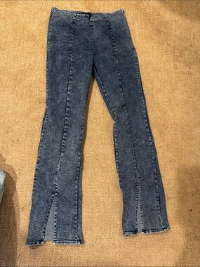 Women's High-Waist Split-Hem Jeans - Washed denim